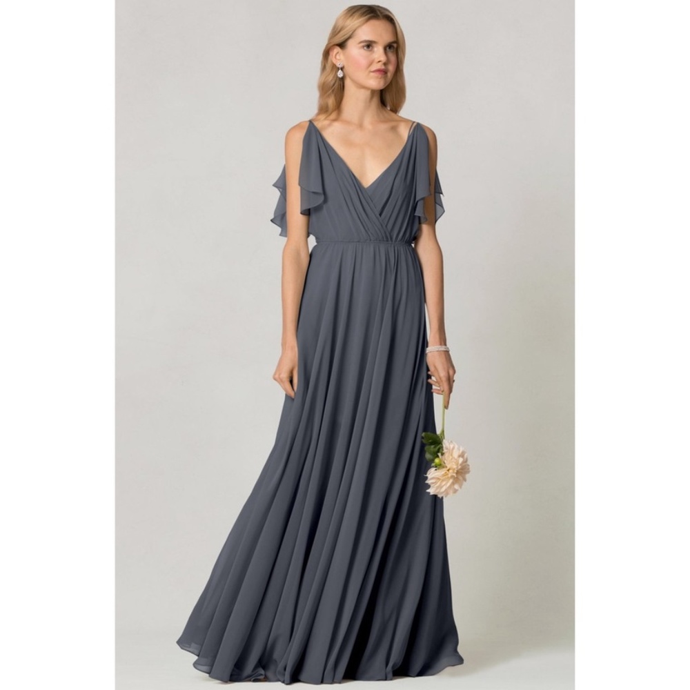 Jenny Yoo Cassie Flutter Sleeve Chiffon Gown